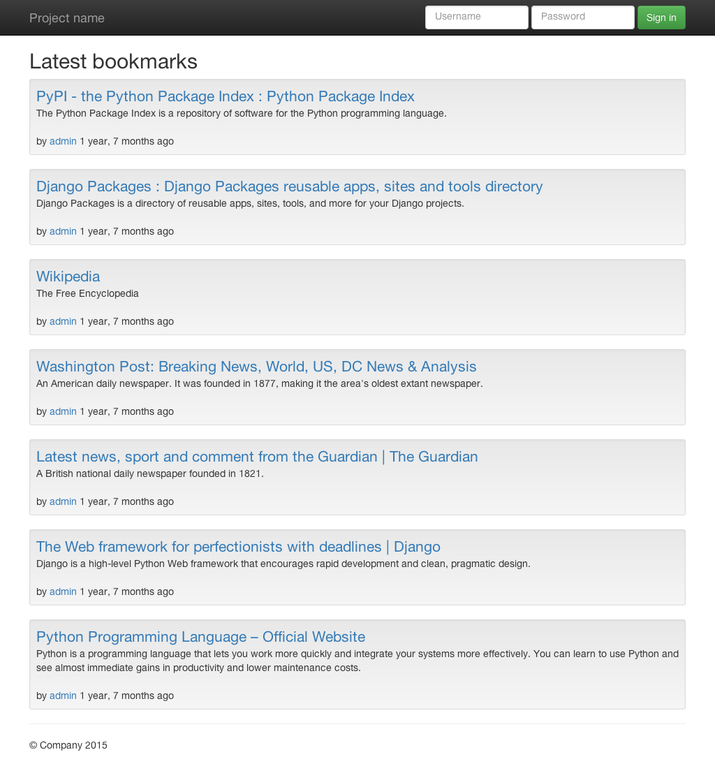 Frontend Bookmark List View